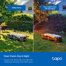 Outdoor bench and yard lighting showing day and night view from security camera
