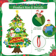 Green felt Christmas tree wall hanging with light string, sticky Velcro and hanging rope