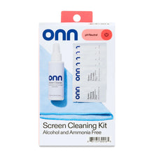 Screen cleaning kit box with spray bottle and blue microfiber cloth