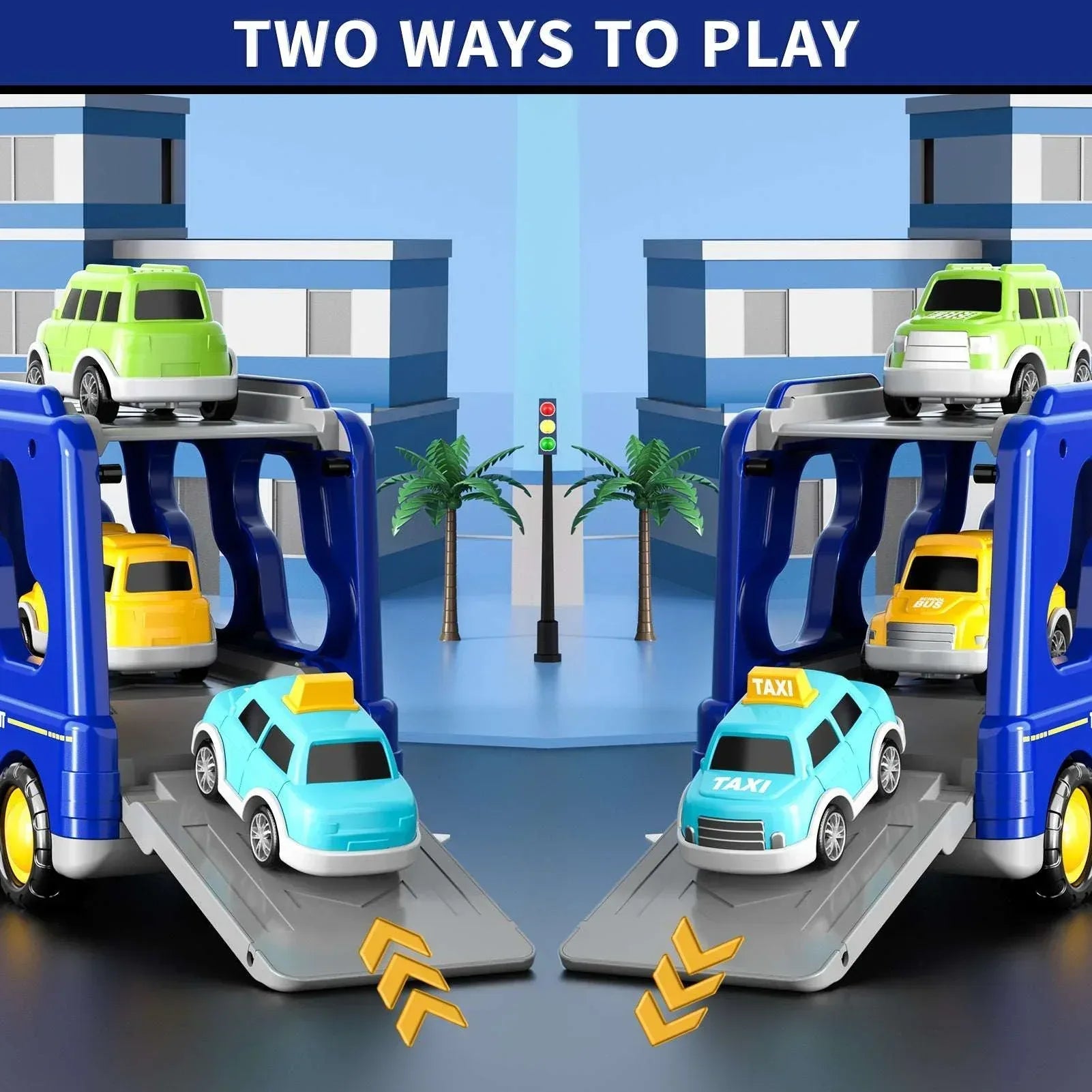 Lucky Doug Small Transport Truck Toys for Toddlers Ages 1-3-5, 5 in 1 Carrier Truck Toys with Light and Sound, Boys Birthday Gift Toys for a 2 3 4 5