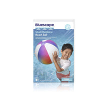 Bluescape small rainbow beach ball product box with a photo of the inflated ball.