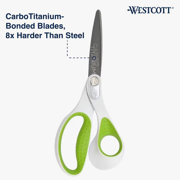 Westcott Carbo Titanium 8 Inch Straight Office Scissors, White, 1-Count