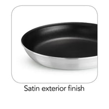 Aluminum fry pan with satin exterior finish and black nonstick interior.