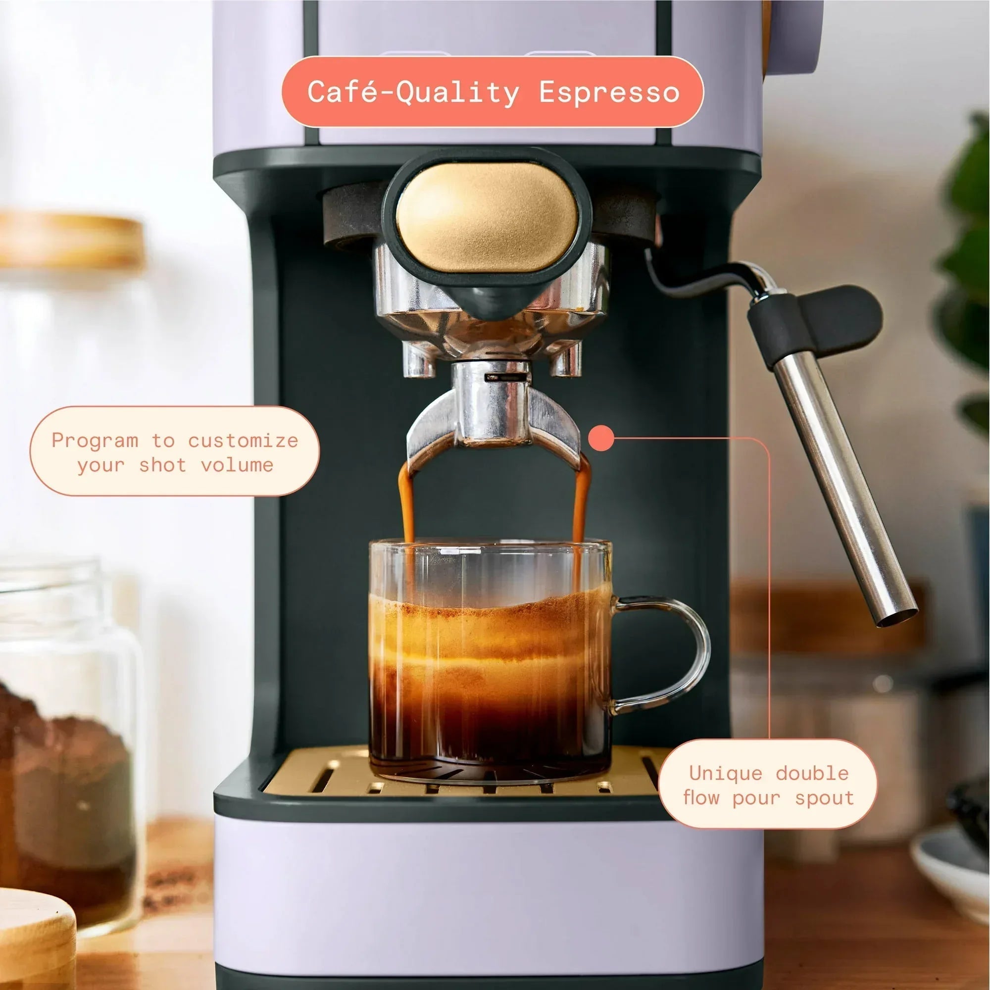 Beautiful Slim Espresso Machine with 20-Bar Pressure, White Icing by Drew Barrymore