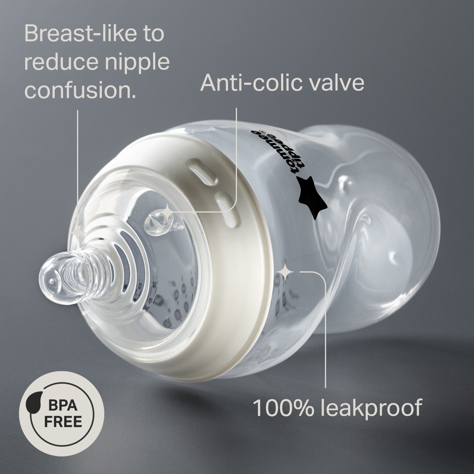 Tommee Tippee Natural Start Anti-Colic Baby Bottle, 11oz, Medium-Flow and Thicker Feed Breast-Like Nipple, Anti-Colic Valve, 1 Pack