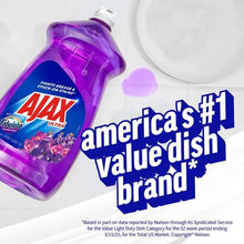 Ajax Ultra liquid dish soap bottle, purple with flip-top cap, angled view