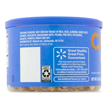 Honey roasted cashews canister back label with allergen and use text