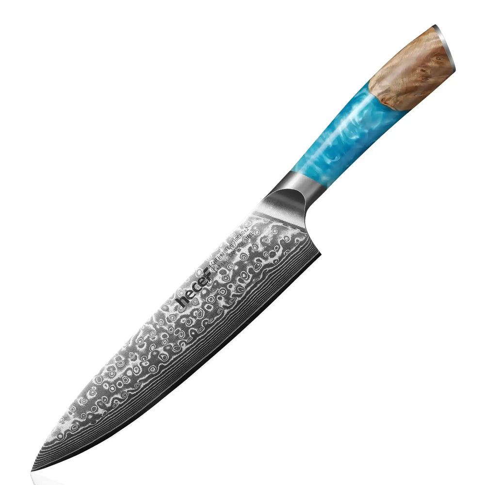 Hecef 8-Inch Chef Knife, Japanese Damascus Steel Blade with Resin Handle - USA MEGA SHOP