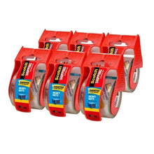 Heavy duty shipping tape dispensers with red handles and clear tape rolls, 6 pack
