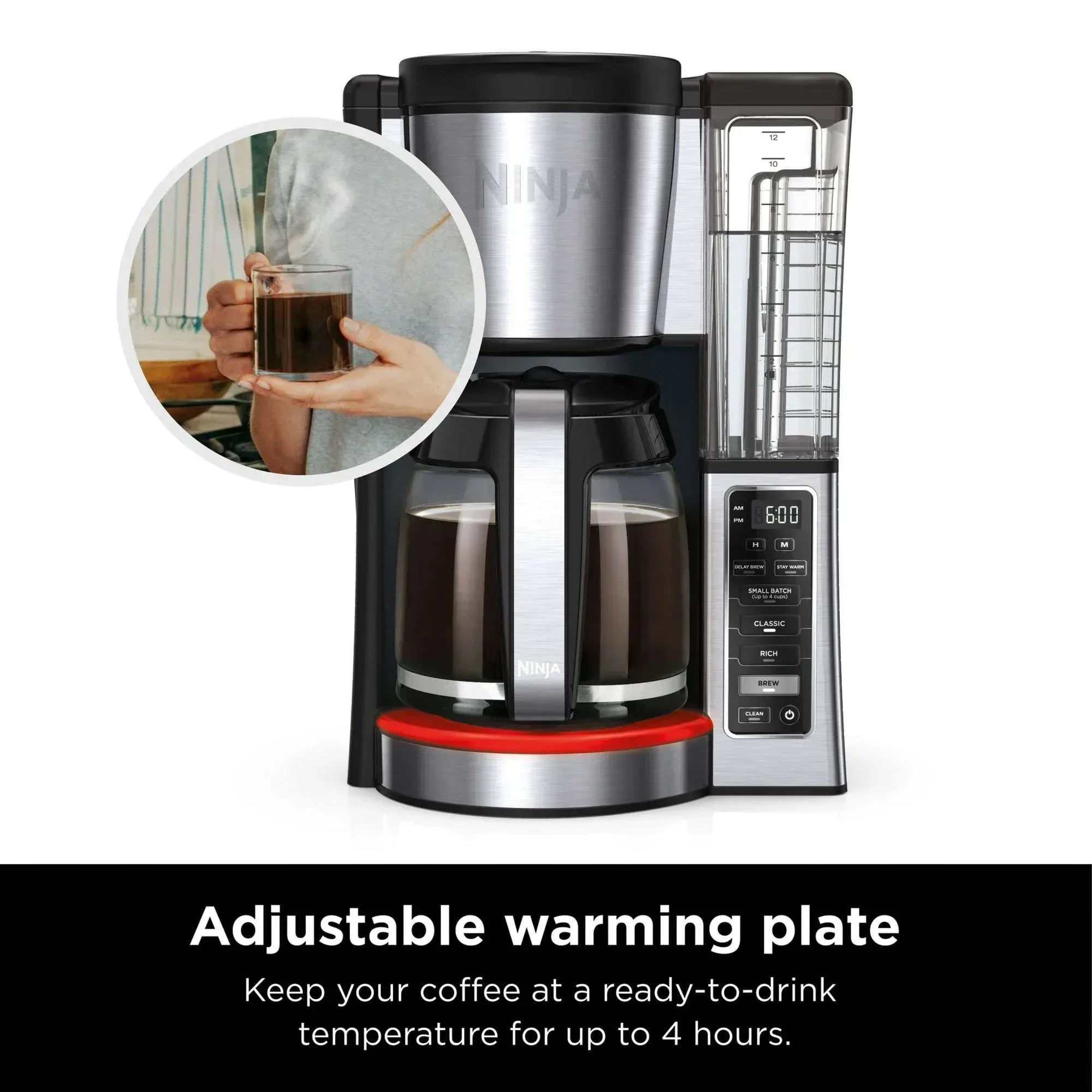 Ninja 12-Cup Programmable Coffee Brewer, 2 Brew Styles, Adjustable Warm Plate, 60oz Water Reservoir, Black/Stainless Steel, CE250