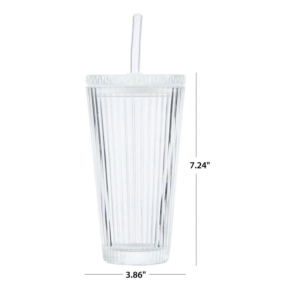 Better Homes & Gardens Glass 21oz Tumbler Ribbed with Glass Lid and Straw - USA MEGA SHOP
