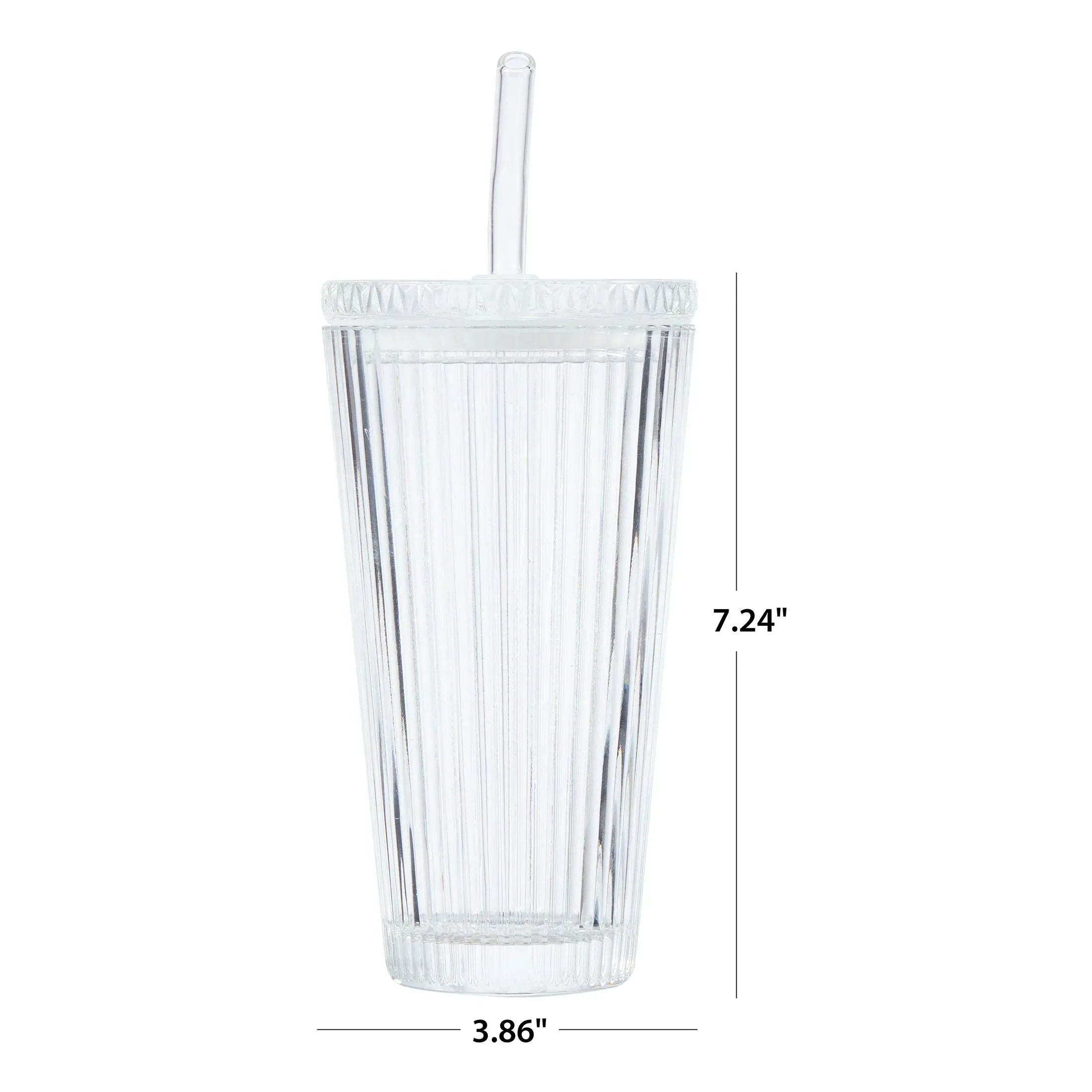 Better Homes & Gardens Glass 21oz Tumbler Ribbed with Glass Lid and Straw