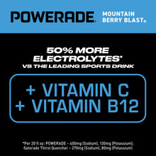 POWERADE Mountain Berry Blast label: 50% more electrolytes, vitamins C and B12