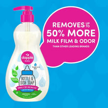 Baby bottle and dish soap bottle with pink pump and front label design