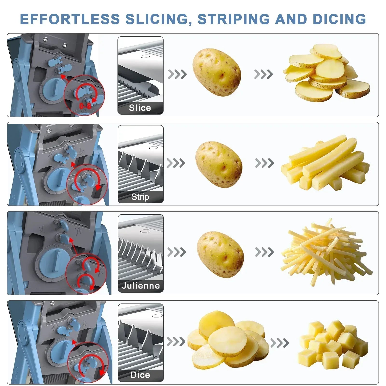 Mandoline Slicer for Vegetables Fruits, Adjustable Thickness Stainless Steel Food Cutter & Chopper, Safe and Quick Meal Preparation - USA MEGA SHOP