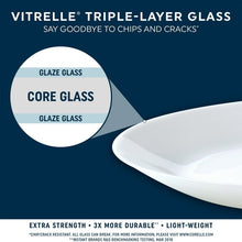 White glass plate with light blue ribbon vine stripe pattern on the rim