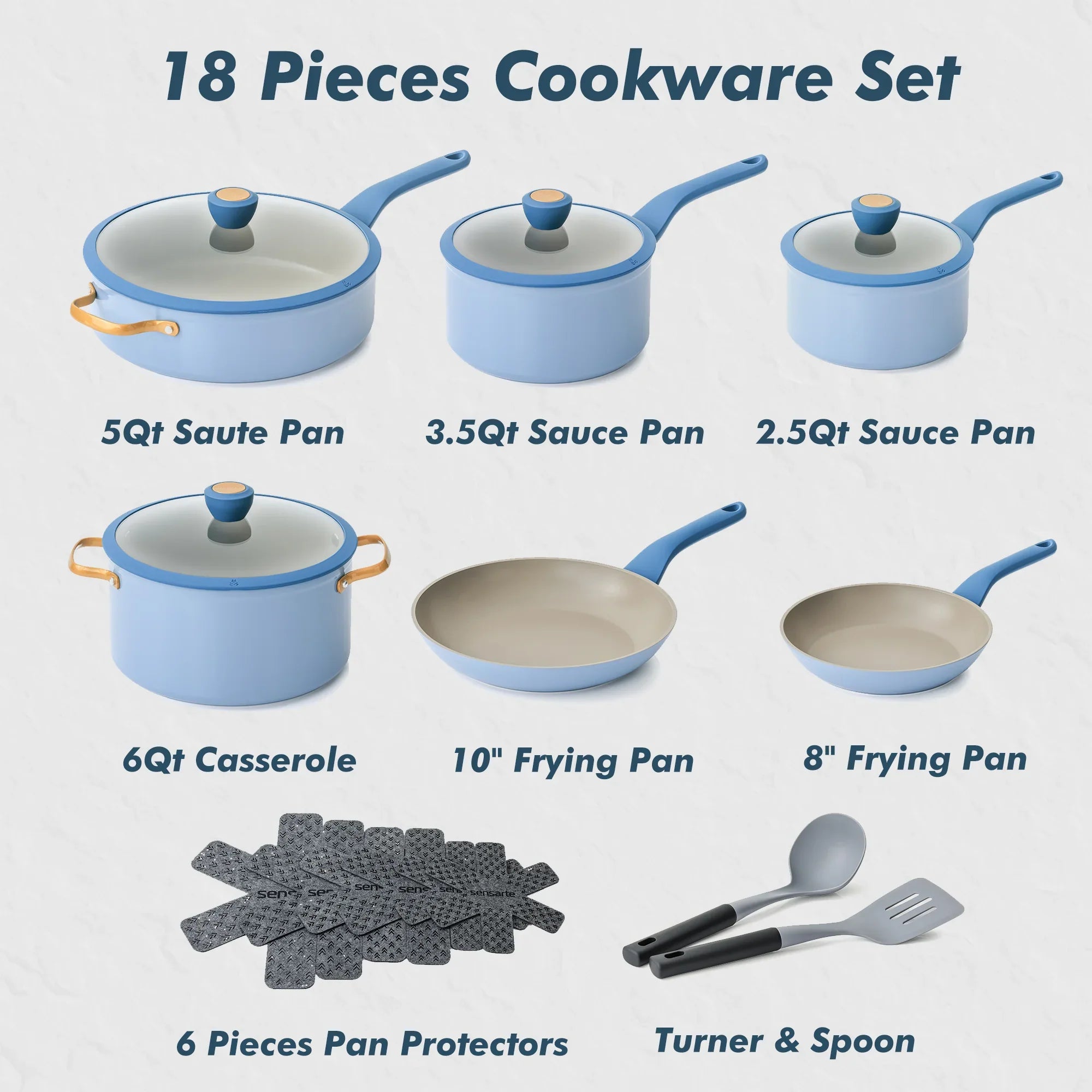 SENSARTE Nonstick Pots and Pans Set, 18Pcs Non Stick Cookware Sets, Induction Kitchen Cookware Sets