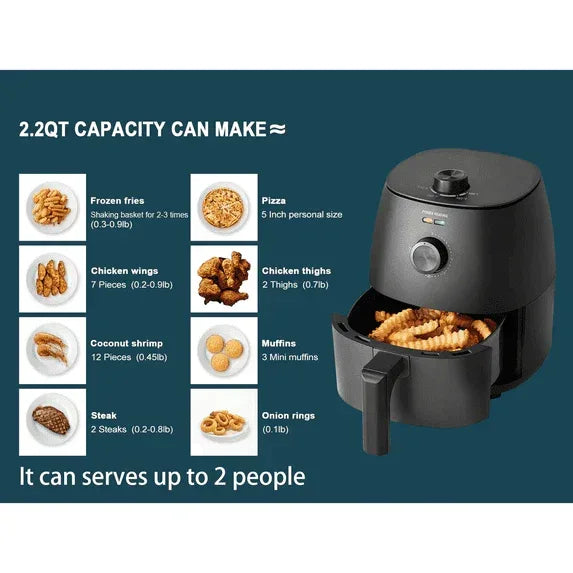 Mainstays 2.2 Qt Air Fryer in Arctic Black with Non-Stick Basket