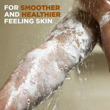Soapy foam on arm during body wash use, bubbles and water droplets