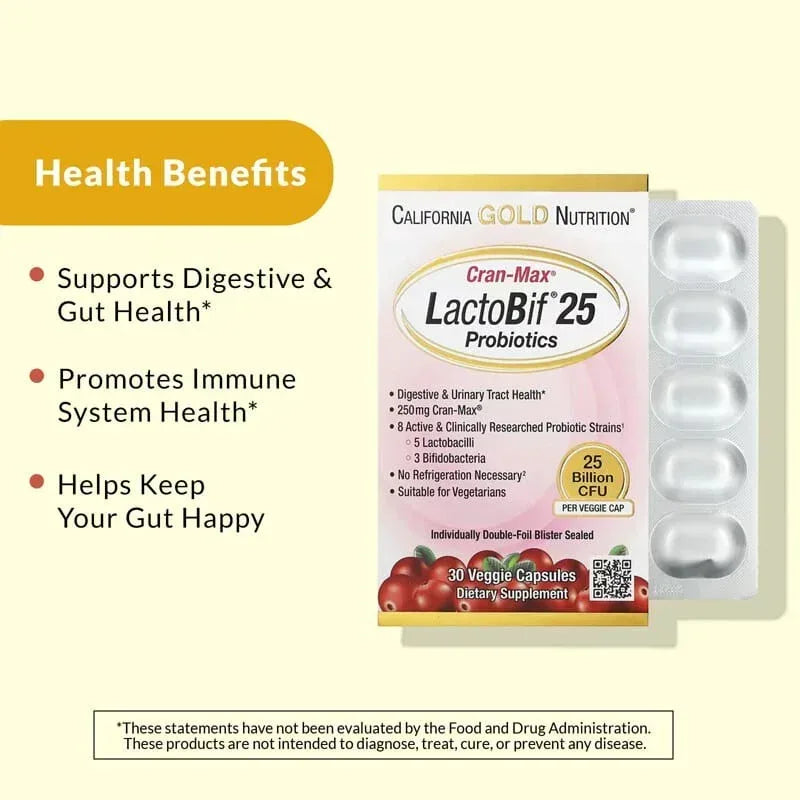 California Gold Nutrition, CranMax® LactoBif® Probiotics, 25 Billion CFU, 30 Veggie Capsules