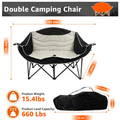 Jacgood Double Camping Chair for Couples, Comfortable Folding Loveseat with 2 Cup Holders & Armrests, Heavy-Duty 660lb Capacity for Camping - USA MEGA SHOP