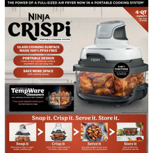 Portable Ninja Crispi air fryer with glass cooking bowl and lid on base