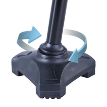 Black cane foot base with blue retention straps and textured anti-slip pads