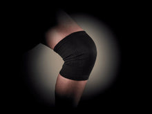 Black knee compression sleeve with contoured support knit for knee