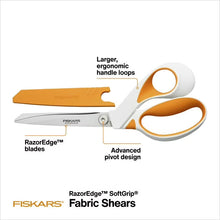 Fiskars fabric scissors with white blades and orange SoftGrip handle