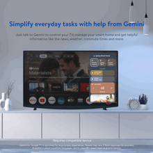 TV with Gemini control prompts and on-screen smart home cards
