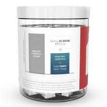 Humann SuperBeets heart chews jar back label with health lifestyle icons