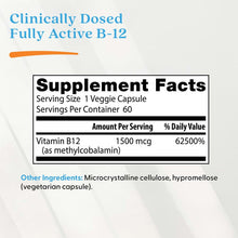 Close-up supplement facts panel for Fully Active B-12, serving size 1 veggie capsule