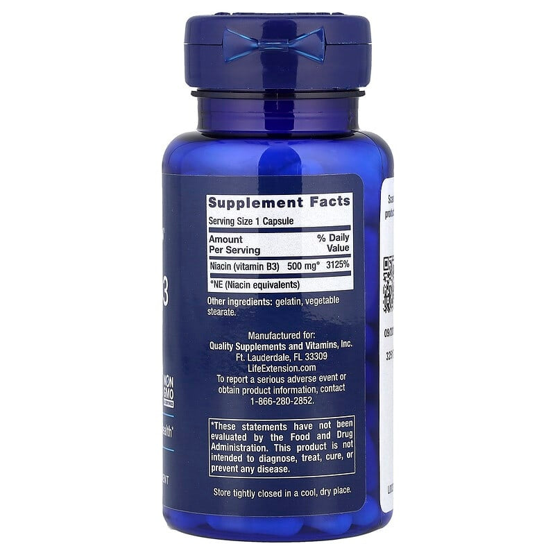 Life Extension, Vitamin B3 Niacin, 500 mg, 100 Capsules
