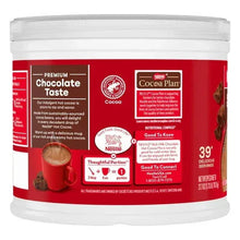Hot cocoa mix can back panel with Cocoa Plan and Good to Connect information