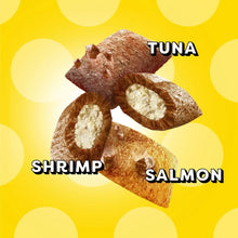 Mixed fish-flavored cat treats with tuna, shrimp, and salmon pieces