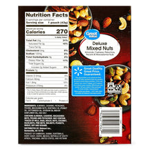 Deluxe mixed nuts pouch with Great Value branding, front label view