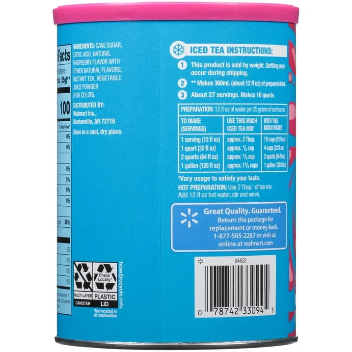 Great Value Natural Raspberry Flavor Iced Tea Drink Mix, 23.6 oz
