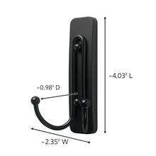 Matte black double wall hook with two curved hooks, wall-mount bracket