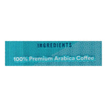 Coffee ingredients panel reading 100% Premium Arabica Coffee