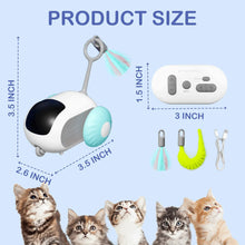 Automatic cat toy roller with hanging feather wand and small wireless remote