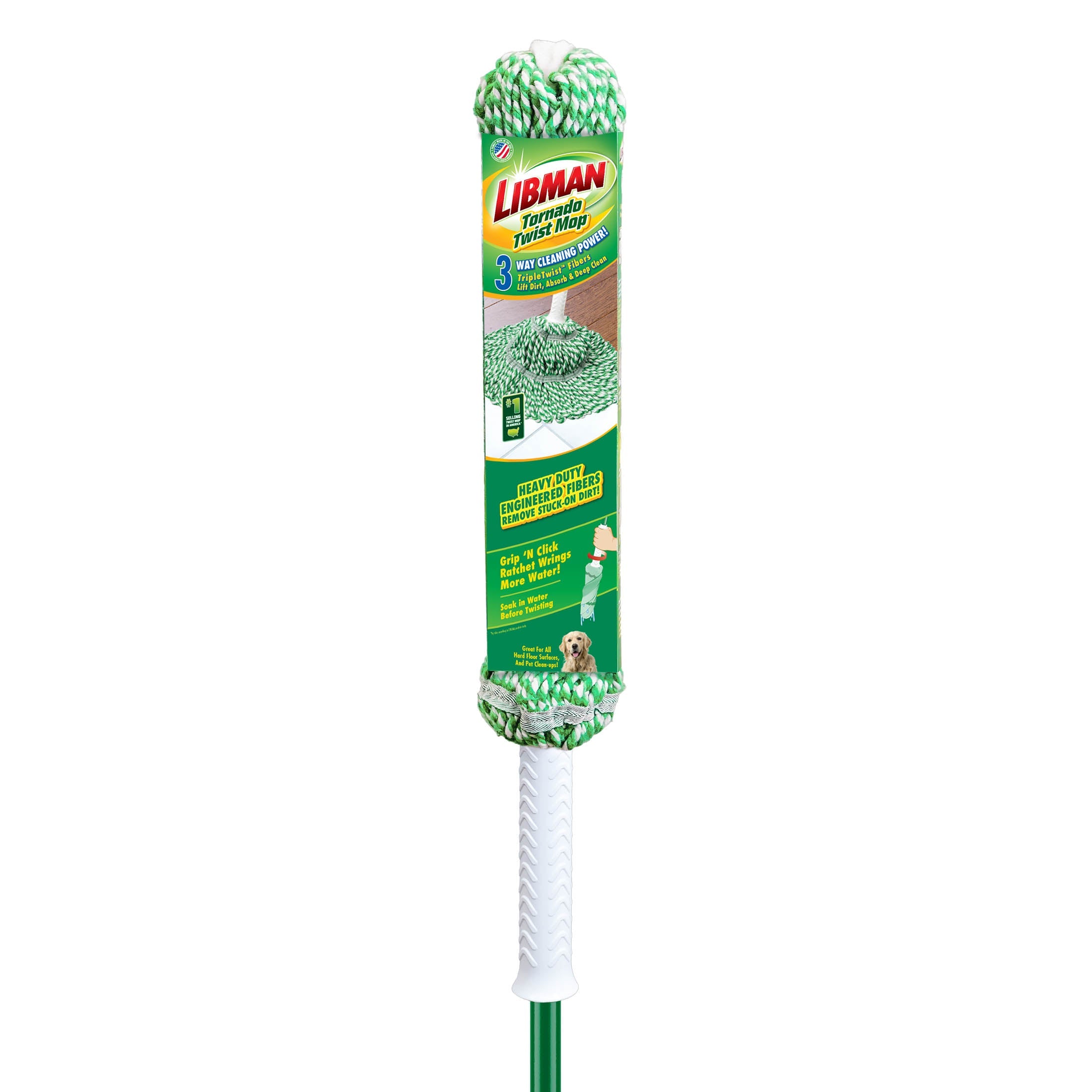 Libman Tornado Twist Mop Cotton Blend Head Steel Handle Green & White