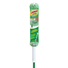 Twist mop refill package with green-and-white yarn head and white handle