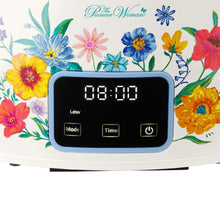 Digital control panel on floral Brilliant Blooms slow cooker with black screen