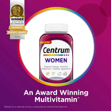 Centrum Women multivitamin bottle with award badge, white cap and purple label
