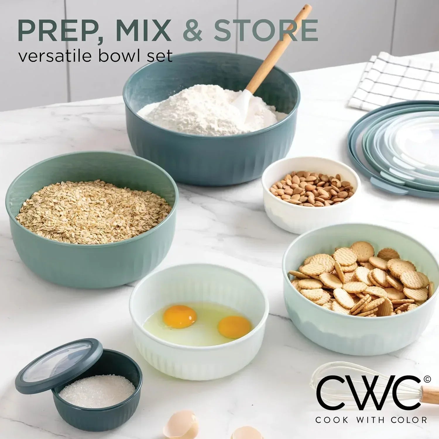 COOK WITH COLOR Meal Prep Containers Wide Mixing Bowls Food Storage Containers with Lid