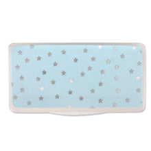 Rectangular wipes case with light blue fabric and small star pattern