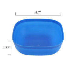 Blue plastic kids bowl, 4.7 in wide and 1.77 in high