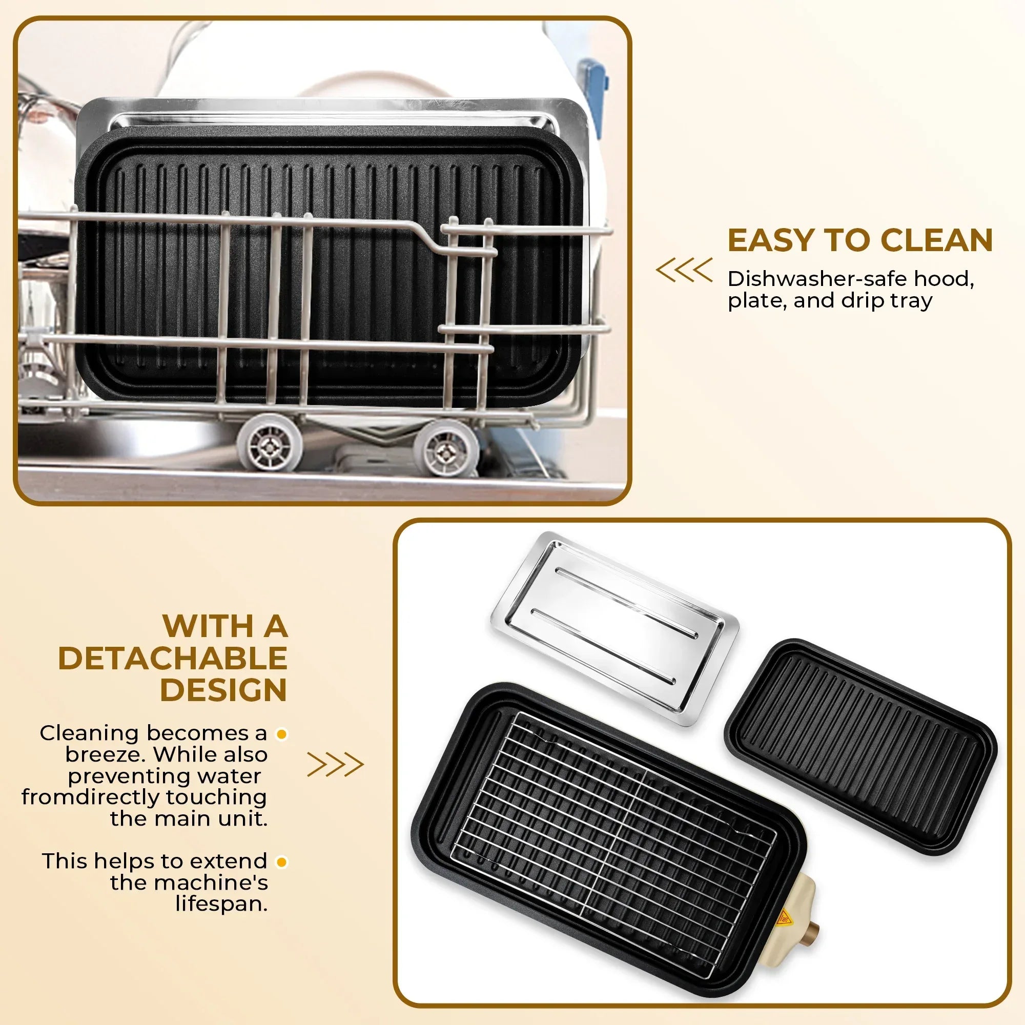SUSLAS Electric Indoor Grill & Griddle, 1800W Smokeless Design with 4 Removable Nonstick Plates, Dishwasher Safe, Adjustable Temperature Control for Indoor Cooking