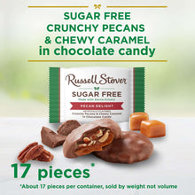 Sugar-free pecan delight chocolate candy with bag and chocolate-coated pecan caramel pieces, 17 pieces