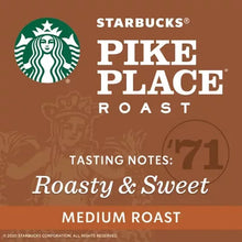Starbucks Pike Place roast box front, tasting notes Roasty & Sweet, medium roast